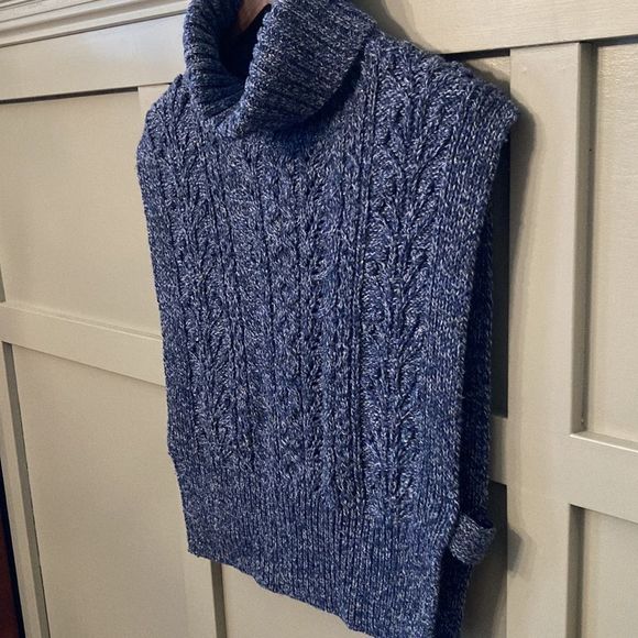 VERONICA Beard Collina Cable Knit Turtleneck Vest Sweater Blue Merino Wool Silk - Picture 8 of 12